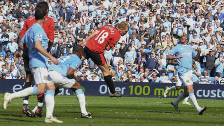 Пол Скоулс донесе победата на Юнайтед в дербито на Манчестър преди година с гол в последната минута