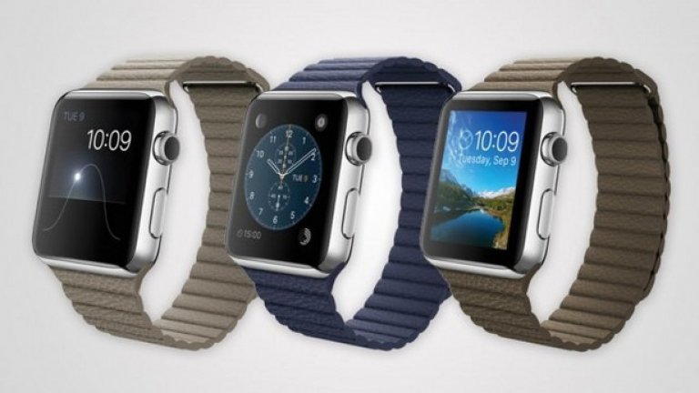 И още три верижки, които ще се продават с Apple Watch - The Leather Loop колекцията - още един кожен вариант  -ръчноизработен в Наполи, Италия. В нея са вградени магнити, които я правят по-стегната. Каишката в трите й цвята е достъпна само за 42 милиметровите часовници