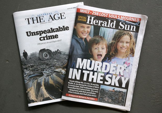 "Неизразимо престъпление" - корицата на The Age 
"Убийство в небето" - Herald Sun