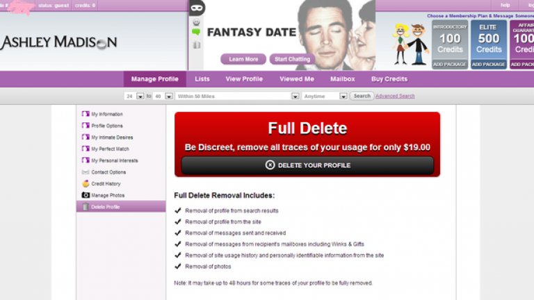 Сайтът позволява потребителите да скрият профилите си безплатно, но за да ги изтрият завинаги от базата данни, те трябва да платят 19 долара. Атакувалите сайта хакери твърдят, че това „перманентно изтриване” е измама и не трие нищо, а всички потребителски данни си остават налични