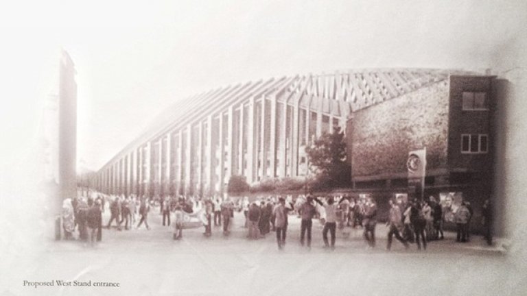 Новият 60-хиляден стадион на Челси. Фасадата е вдъхновена от Уестминстърското абатство.