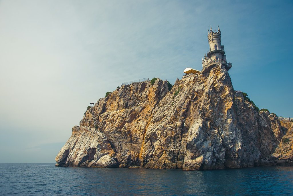 Castle on the cliff by the sea. Swallow's Nest Castle Ukraine Crimea mountain