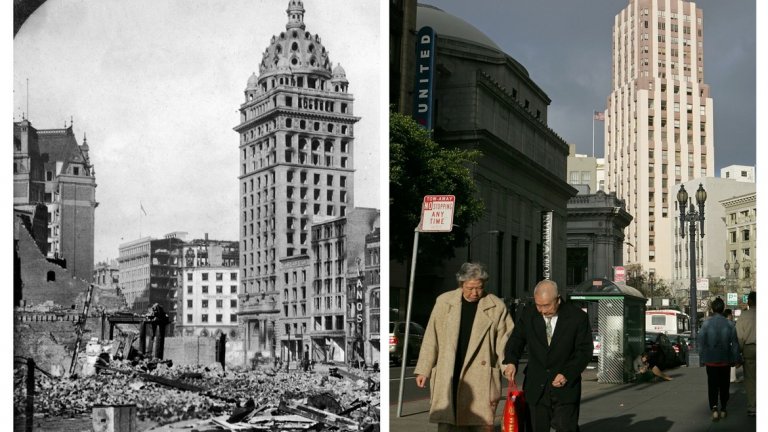 5. Преди и след земетресението: Изглед към сградата Сентръл Тауър през 2006 г. Тя се издига на мястото на друга сграда, която частично оцелява през 1906 г.