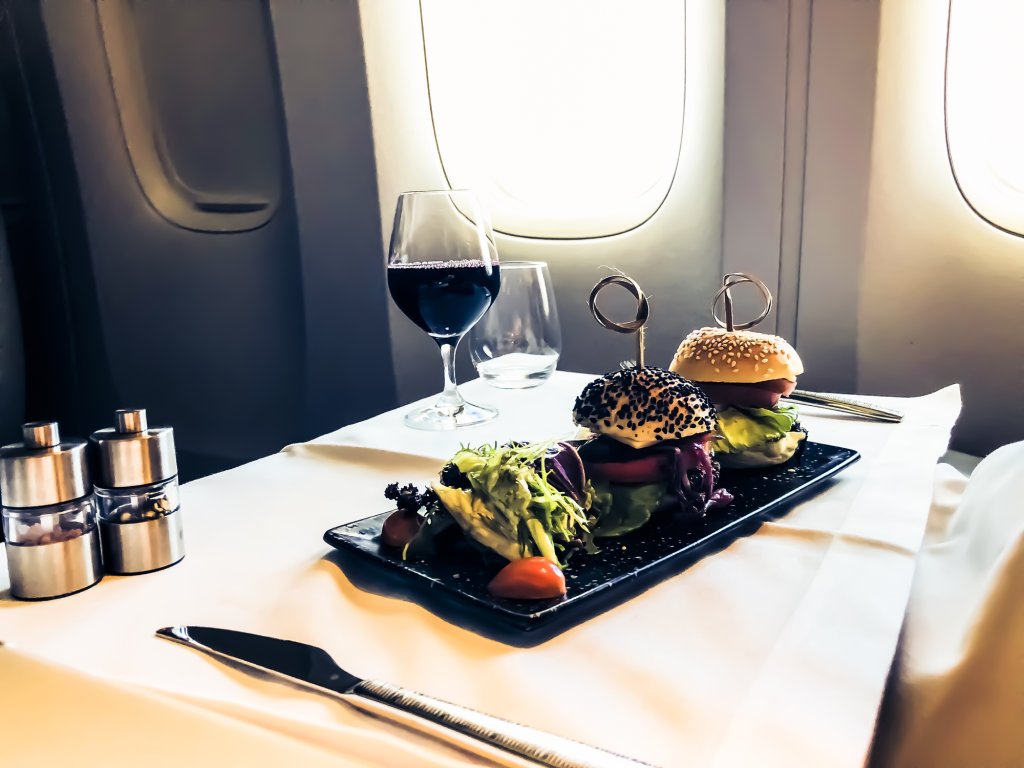 First class air travel luxury meal service