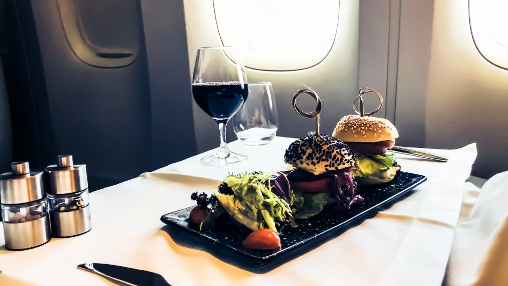 First class air travel luxury meal service