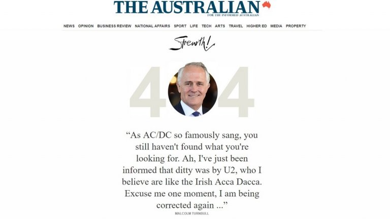 9. The Australian – Австралийски новинарски сайт, който обръща разочарованието от това, че дадена страница не е открита, на смях. Прави го, като ви показва различни безумни цитати от политици. Което понякога е по-ободряващо от четенето на самите новини. Особено, ако човек не живее в Австралия.