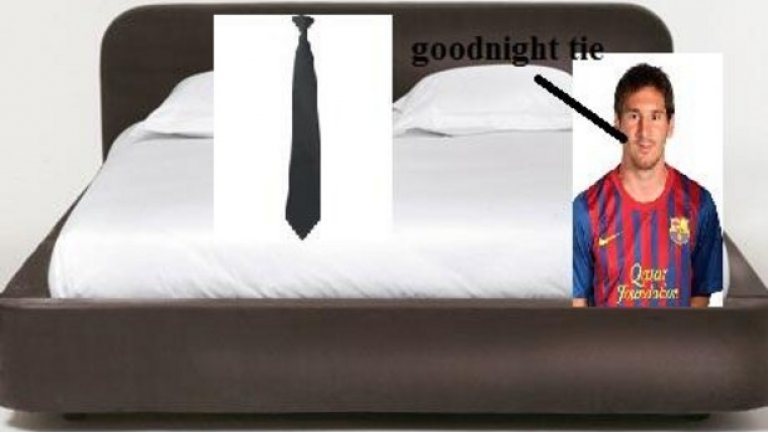 Лео Меси сложи вратовръзката си да спи.

