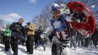 Snowballs fly in Washington