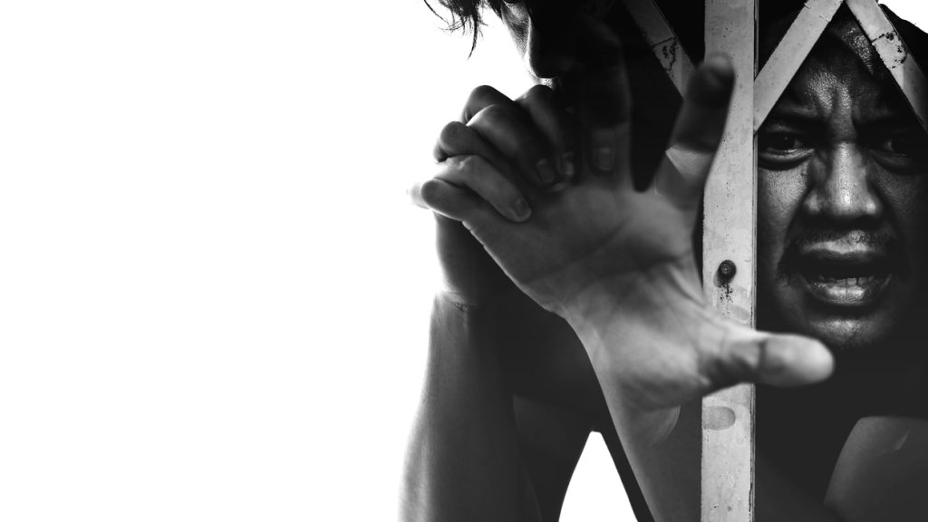 Exposure of a man in the dark Seeing he was thinking hard or anxious, a man with a tendency to commit a crime concept