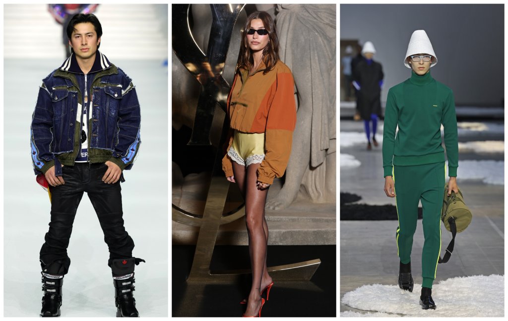 Комфортът на спортното облекло
Спортното облекло през 2026 г. излиза от залата и влиза уверено в ежедневието, съчетавайки функционалност и градски стил. Ретро анцузи и маратонки, бомбър якета и клинове се появяват в нови и модерни интерпретации. А дизайнери като Saint Laurent наскоро показаха как спортното облекло може да се комбинира с по-елегантни елементи – от дантелени детайли до токчета.