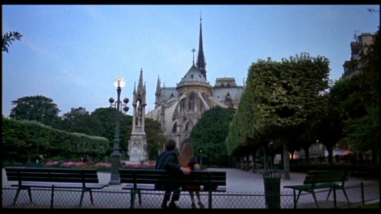  "Горчива луна" 

Двамата герои от филма на Роман Полански сядат на една пейка и чакат падането на нощта. И тъй като режисьорът е роден в Париж и има много специално отношение към френската столица, той ги праща да съзерцават здрача именно пред катедралата "Света Богородица".