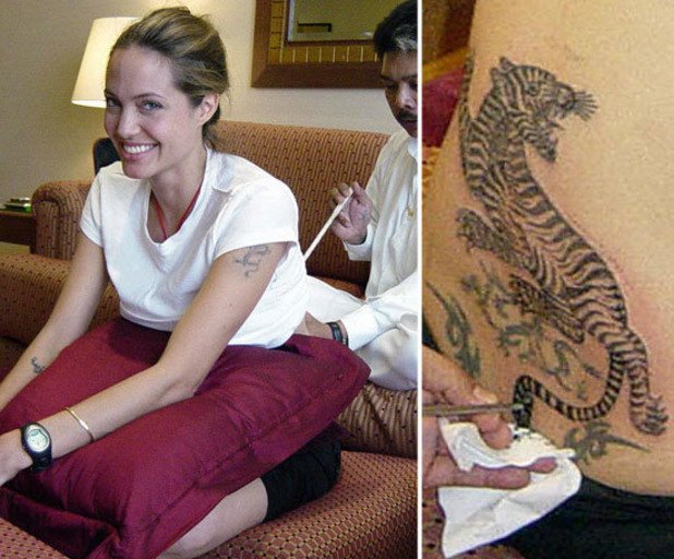 През 2008 г. Анджелина Джоли се сдоби с татуировка на тигър, нарисувана от един от най-големите тайландски майстори Сомпонг Канфай.