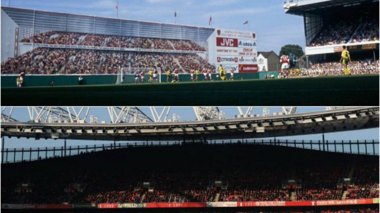Арсенал ("Хайбъри" и "Емиратс")
Лондончани започнаха Висшата лига с изненадваща загуба с 2:4 от Норич у дома. Тогава те играеха на "Хайбъри", а премахването на трибуните за правостоящи намали капацитета му на 38 хиляди. През 2006-а Арсенал се сбогува със стадиона и построи модерния "Емиратс" за 60 хиляди души.