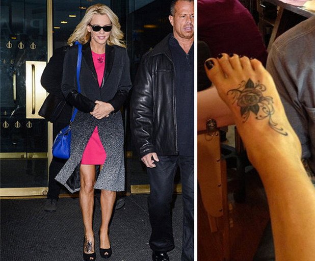 Бившият модел и приятелка на комика Джим Кери Джени Маккарти се похвали с новата си татуировка - роза върху десния крак.