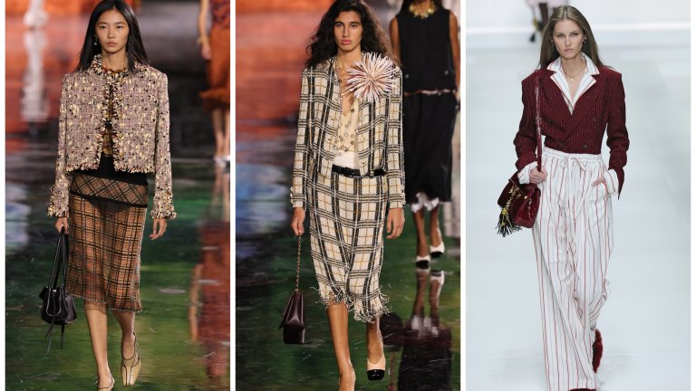 Комбиниране на принтове
През 2026 няма нужда да избирате само един принт – модата насърчава смелото комбиниране на всичко, от точки и животински шарки до райета и графични мотиви. Смесването на десени, особено при животинските принтовете, се завръща като израз на индивидуалност и игривост. Брандове като Khaite вече показват как леопардови мотиви могат да се съчетаят с флорални елементи по неочакван, но напълно естествен начин.