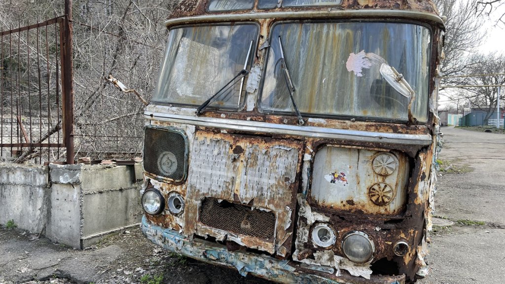 burnt abandoned bus