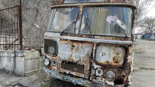 burnt abandoned bus