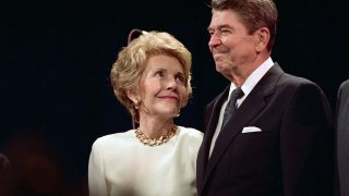 Nancy Reagan Looks Lovingly at Ronald Reagan