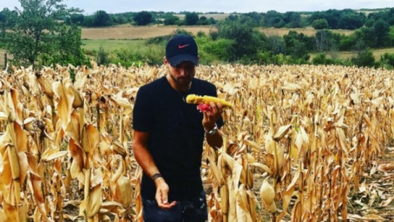 Гришо е публикувал в инстаграм снимка с кочан насред царевичен посев, за да покаже здравати си връзка със земята 