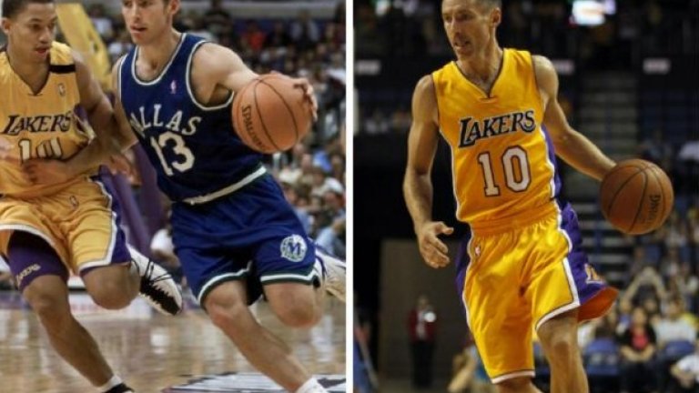 Стив Неш - 1999 г. и вдясно през 2014-а. Наскоро се отказа, но до последно младееше, а и играеше с ентусиазъм на новобранец в НБА.