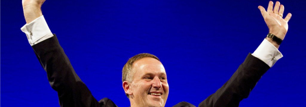 New Zealand PM John Key celebrates retaining power after the general election in Auckland