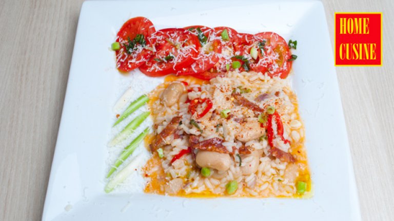 Бързо ризото с чорисо и боб