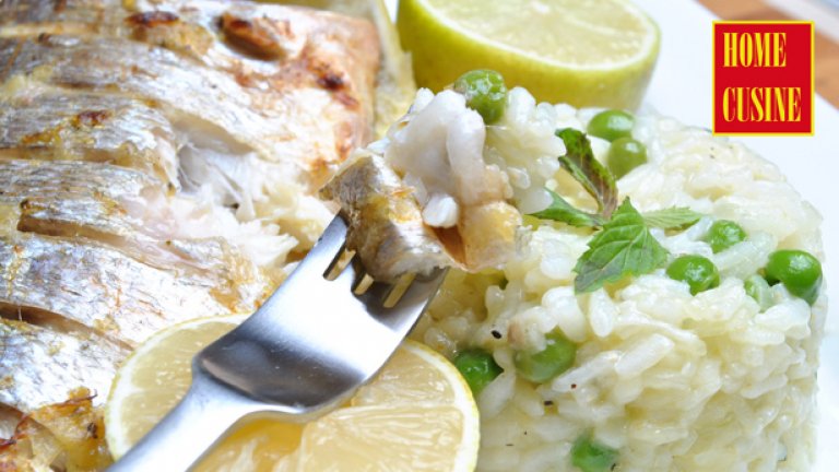 Ципура и ризото с грах и мента