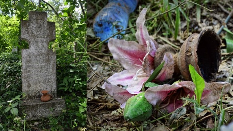 Макар и напукани, кандилата на някои от гробовете все още са си на мястото, докато други лежат захвърлени в тревата