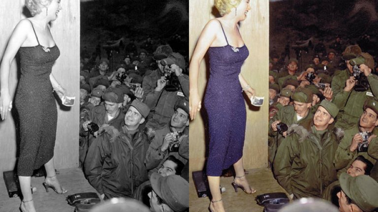 Мерилин Монро пее на живо пред американски войници, 1954 година