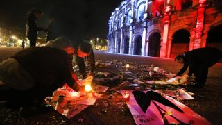 Tribute To the Victims Of The Paris Terror Attacks In Nimes