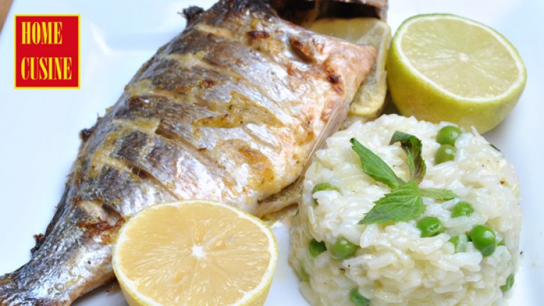 Ципура и ризото с грах и мента