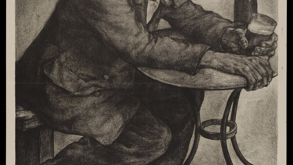 An_intoxicated_man_drinking_beer;_advertising_Blauwe_Week_Wellcome_L0048989