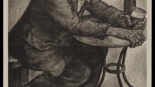An_intoxicated_man_drinking_beer;_advertising_Blauwe_Week_Wellcome_L0048989
