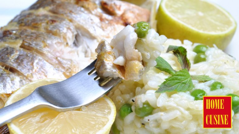 Ципура и ризото с грах и мента