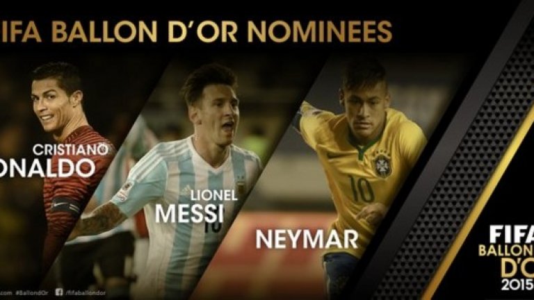 Роналдо, Меси и Неймар ще се борят за титлата най-добър футболист за 2015 година