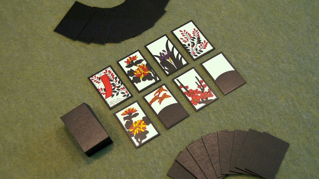 The start of a game of Koi-Koi, just after cards have been dealt.