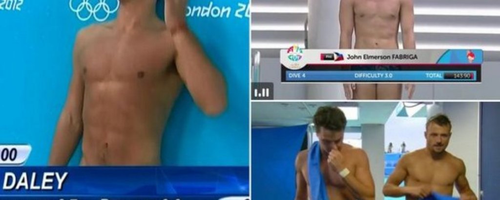 Голата Олимпиада?
Традицията продължава. Скоковете във вода предложиха още забавни моменти. Операторите, като че ли нарочно, позиционираха скачачите по такъв начин, че когато излязат резултатите им на екрана, все едно изглеждат голи. Целият Twitter се забавляваше искрено на тези снимки.