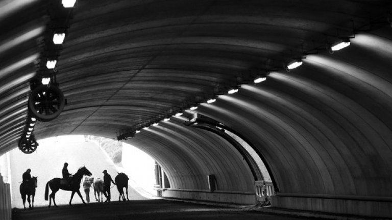 Тунелът към състезателното трасе на хиподрума Коуфийлд край Мелбърн, Австралия, чака участниците за тренировка преди големия старт в края на миналата седмица.