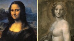 Вляво е истинската Мона Лиза от Лувъра, а вдясно Голата Мона Лиза, известна като Мона Вана от Музея Конде.