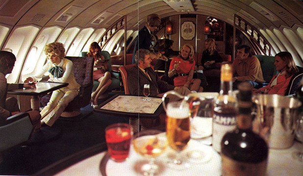 Лукозният салон на Boeing 747 на Qantas Airlinе през 70-те