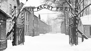 Sing Arbeit macht frei (Work liberates) in Auschwitz II Birkenau