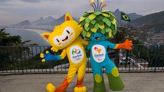 Handout shows the unnamed mascots of the Rio 2016 Olympic and Paralympic Games during their first appearance in Rio de Janeiro