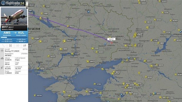 Траекторията на самолета преди да бъде свален според информацията на FlightRadar24