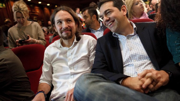 Лидерът на испанската партия "Подемос" Пабло Иглесиас и на гръцката "Сириза" - Алексис Ципрас