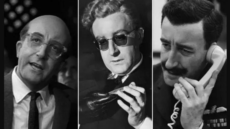 Трима от главните герои в "Д-р Стрейнджлав" - американският президент, британски офицер от ВВС и самият Стрейнджлав (побъркан ядрен стратег и бивш нацист) - са играни от Питър Селърс