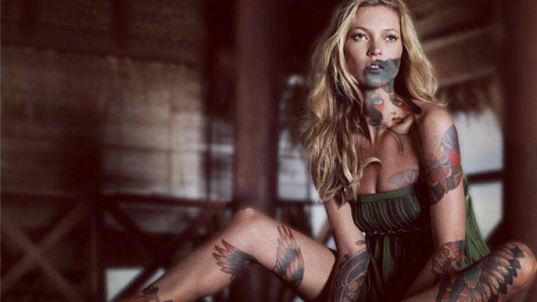Моделът Кейт Мос заслужава екстремни татуировки, каквито и получава, според студиото Cheyenne Randall Art