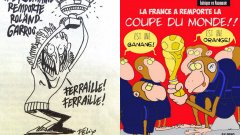 Вляво - оригиналният Charlie Hebdo с карикатурата на Симона Халеп. Вдясно - фалшивата корица.