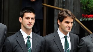 Novak Djokovic alongside Roger Federer