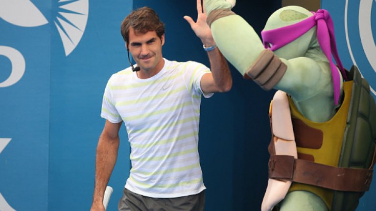 Григор и Федерер в шоу със Спондж Боб и костенурките нинджа