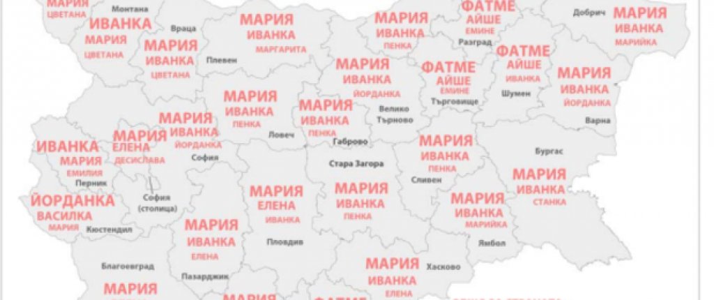Най-често срещаните женски имена в България по области